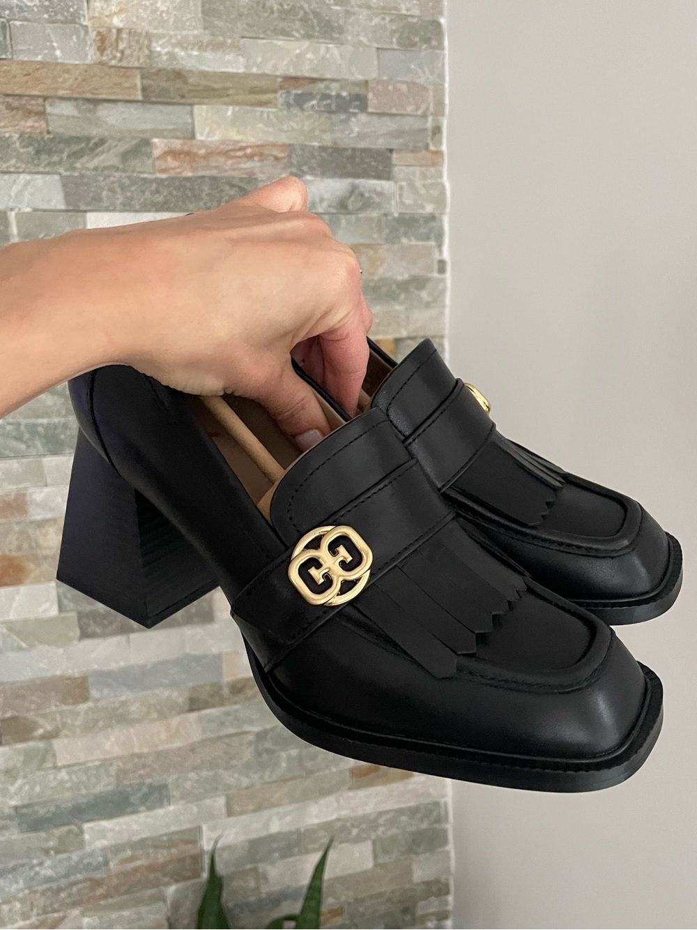 Sam Edelman Quincy black leather block heel shoes